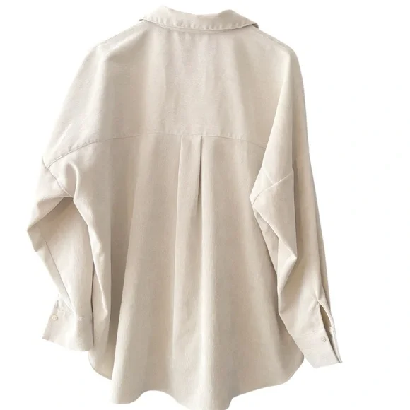 ZARA Women’s Oversized Corduroy Button Down Shirt Size XL Cream NWOT - Picture 2 of 7